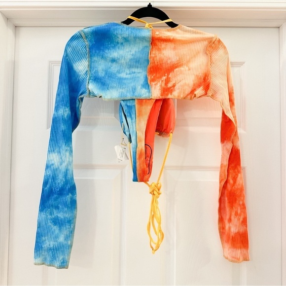 NWT Fashion Nova Alix Earle Hidden Hills Beach Ribbed 3pc Bikini Blue Orange LG - Picture 14 of 16